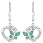 Emerald Butterfly Earrings With White Sapphire 0.38 Carats Sterling Silver