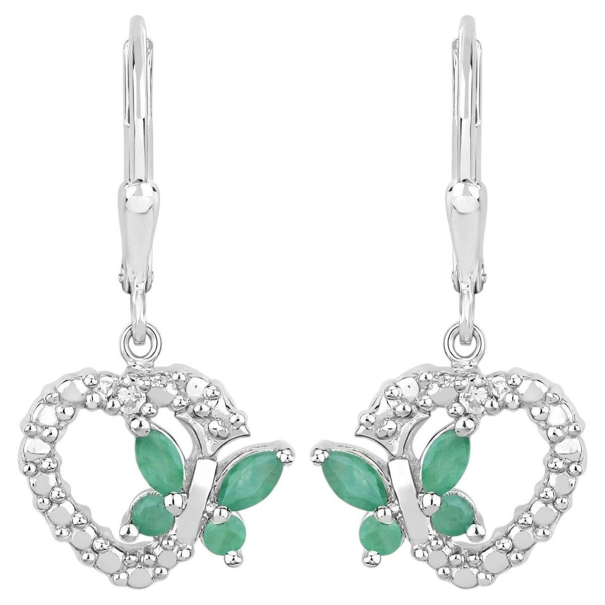 Emerald Butterfly Earrings With White Sapphire 0.38 Carats Sterling Silver