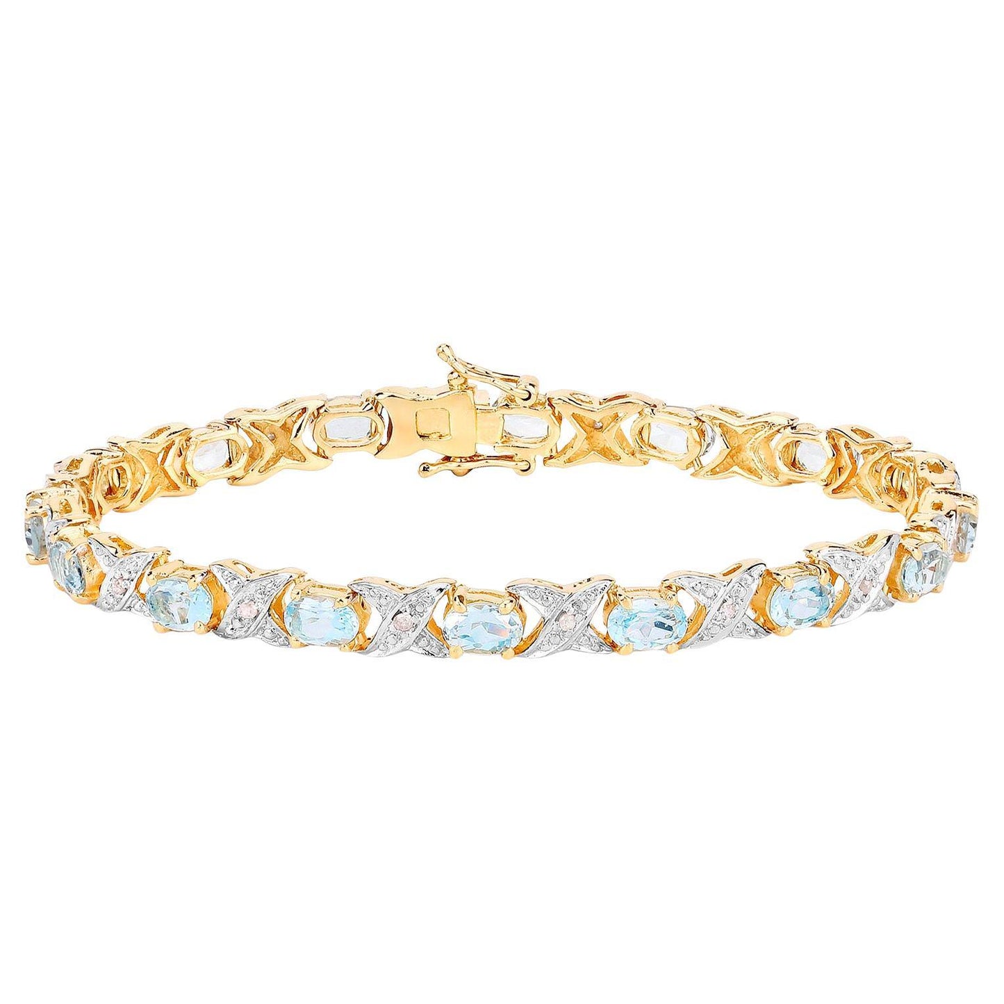 Aquamarine Bracelet White Diamonds 6.5 Carats 14K Gold Plated Silver