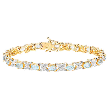 Aquamarine Bracelet White Diamonds 6.5 Carats 14K Gold Plated Silver