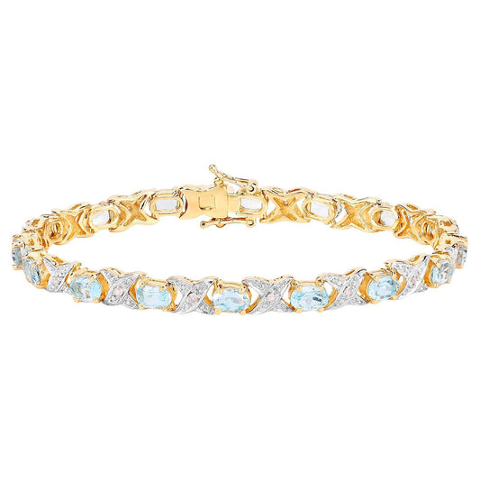 Aquamarine Bracelet White Diamonds 6.5 Carats 14K Gold Plated Silver