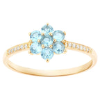 Swiss Blue Topaz Flower Ring Diamonds 0.54 Carats 10K Yellow Gold