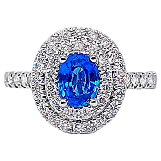 Sapphire Ring With Diamonds 1.60 Carats 14K White Gold