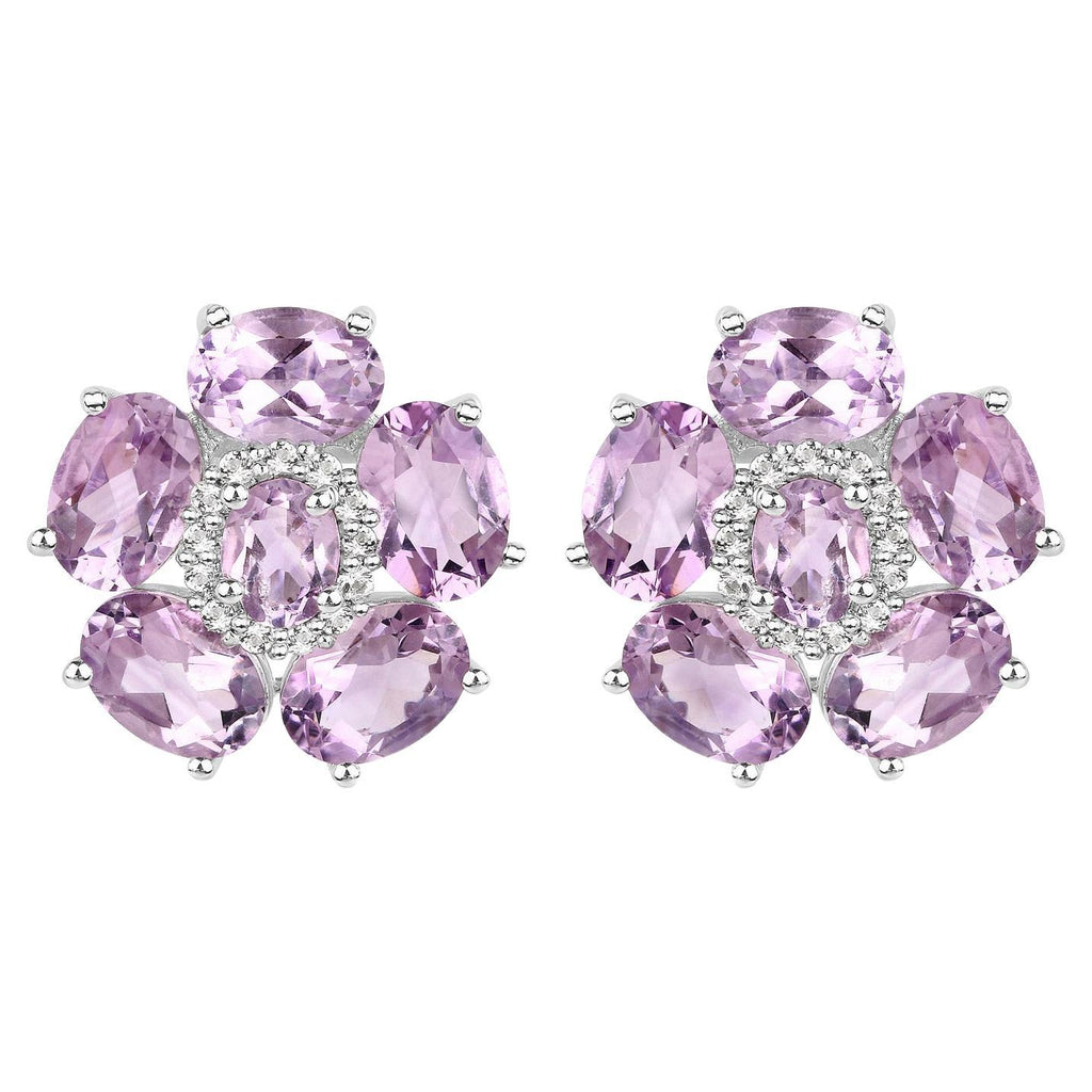 Pink Amethyst Floral Earrings 7.7 Carats 18K White Gold Plated Sterling Silver