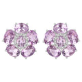 Pink Amethyst Floral Earrings 7.7 Carats 18K White Gold Plated Sterling Silver