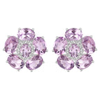 Pink Amethyst Floral Earrings 7.7 Carats 18K White Gold Plated Sterling Silver