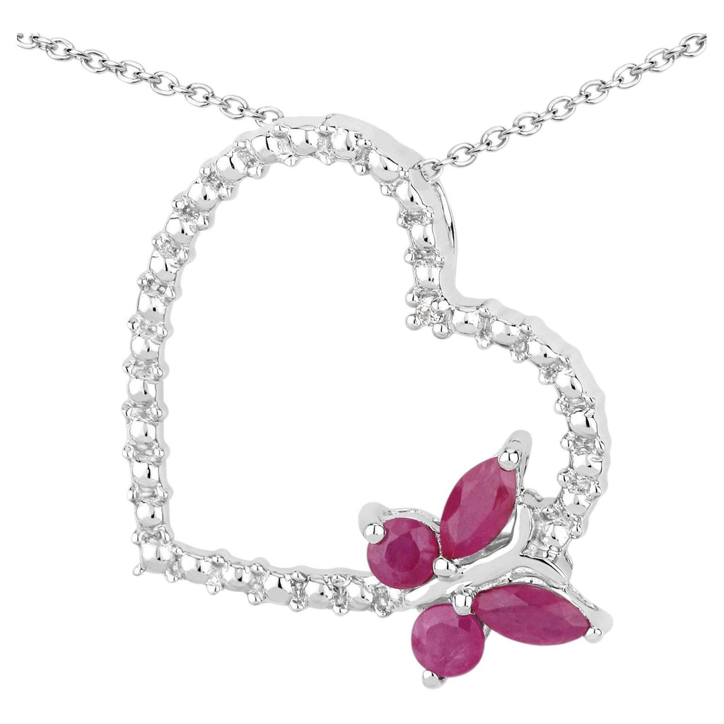 Ruby Heart Pendant With White Sapphire 0.48 Carats Sterling Silver