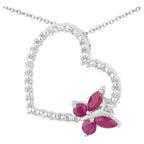 Ruby Heart Pendant With White Sapphire 0.48 Carats Sterling Silver