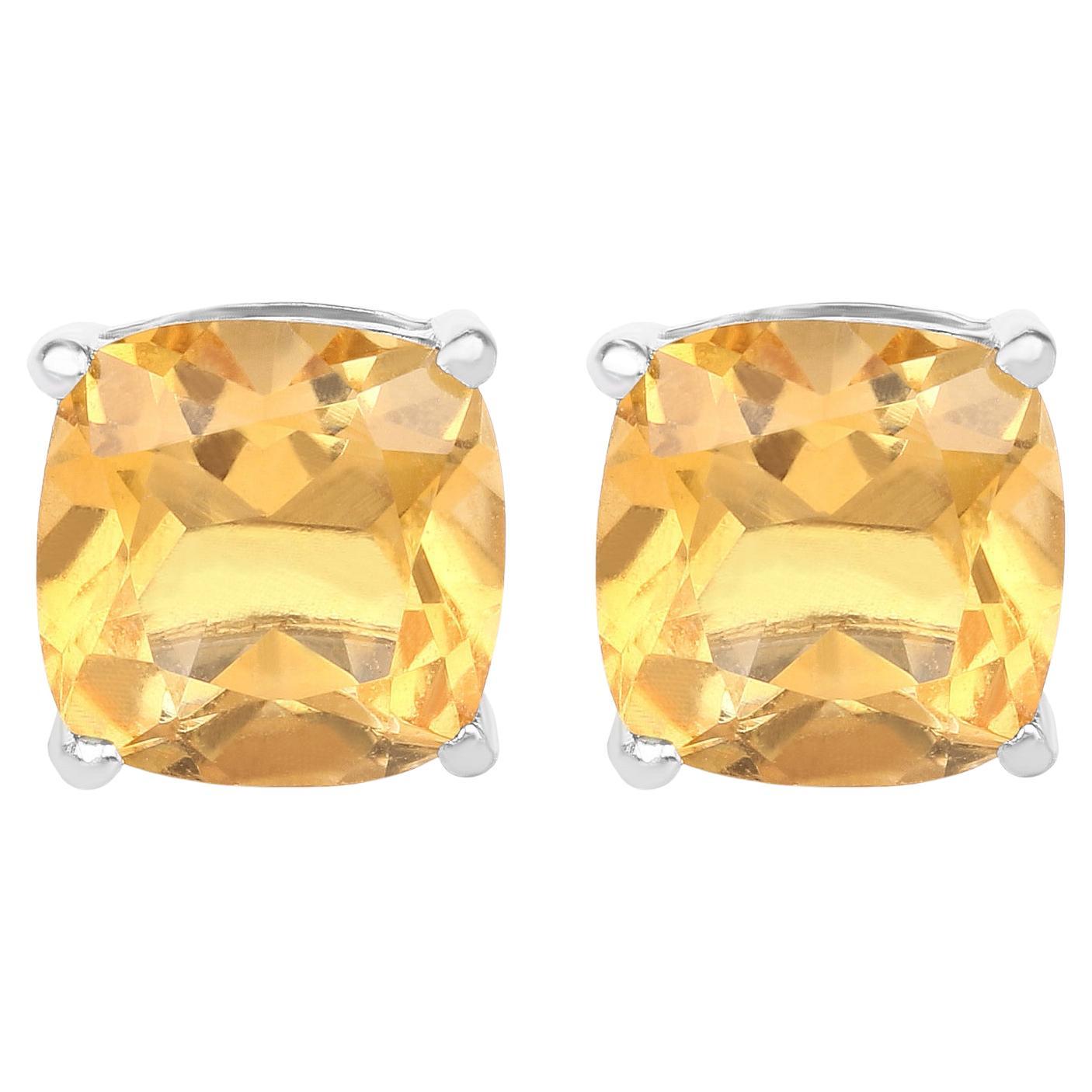 Citrine Stud Earrings 5.78 Carats Sterling Silver