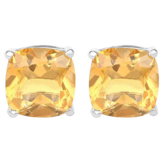 Citrine Stud Earrings 5.78 Carats Sterling Silver
