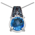 Swiss Blue Topaz Pendant With Multicolor Diamonds 4.9 Carats Sterling Silver