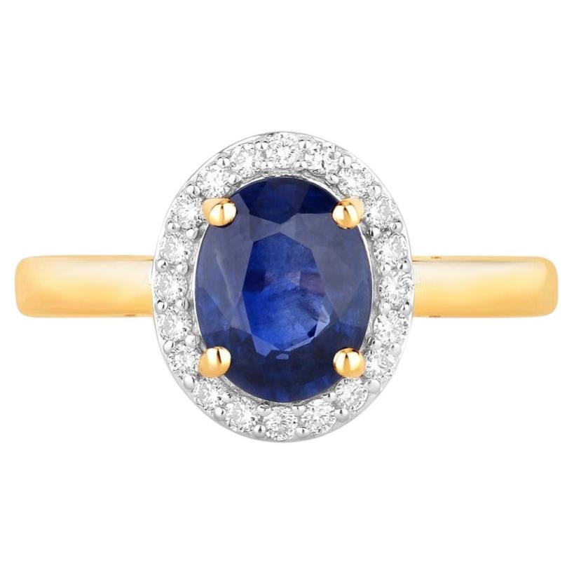 Blue Sapphire Ring With Diamonds 2.06 Carats 18K Yellow Gold