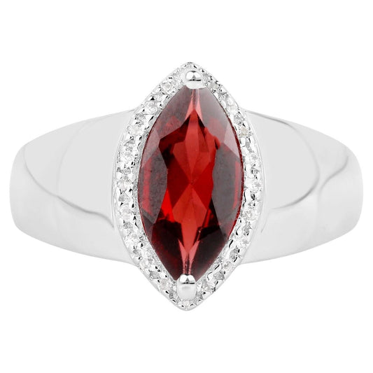 Marquise Cut Red Garnet Ring White Topaz Halo 2.07 Carats Total