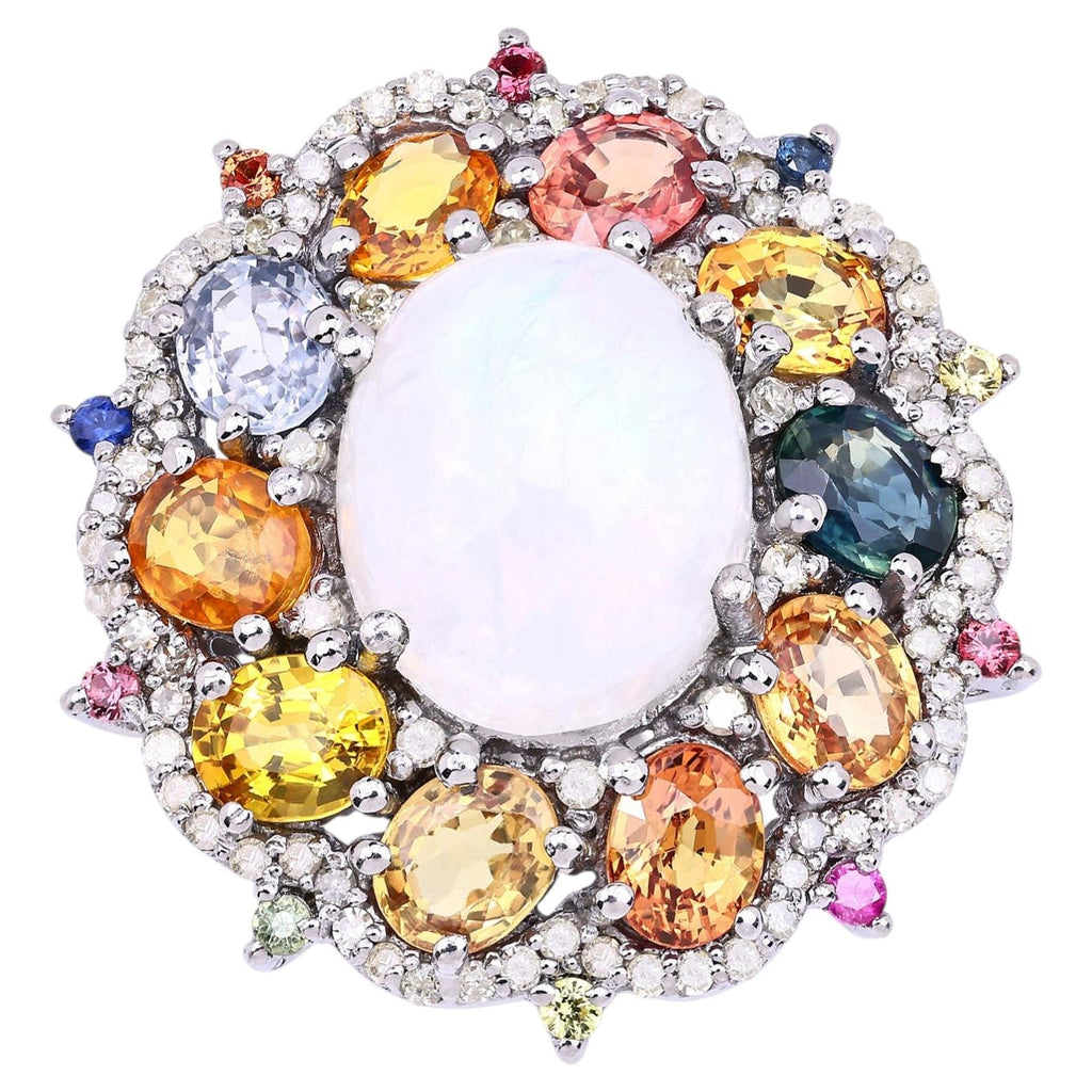 Moonstone Ring With Multicolor Sapphire 9.98 Carats Sterling Silver