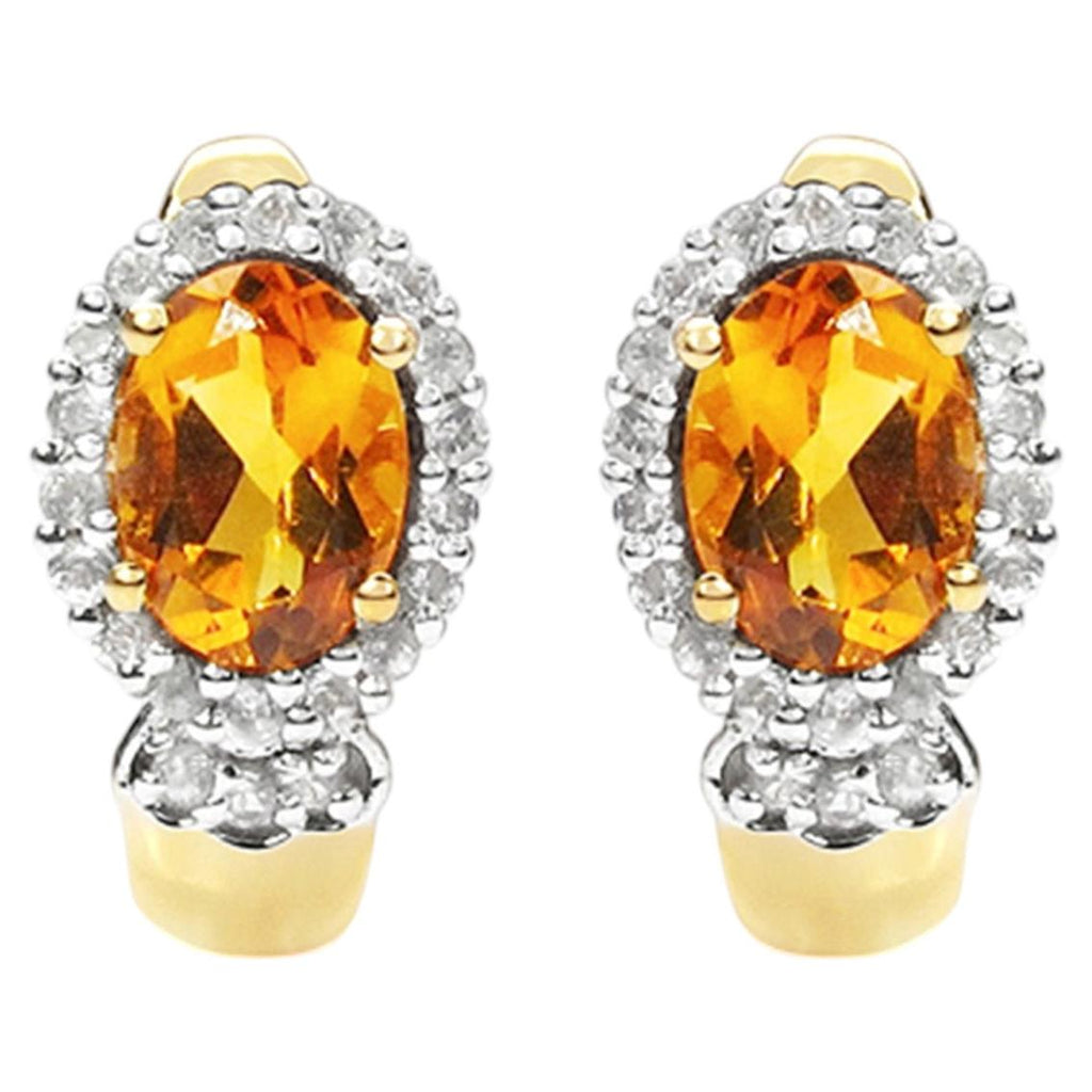 Citrine Earrings With White Topaz 1.94 Carats Gold Plated Silver