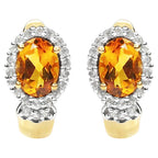 Citrine Earrings With White Topaz 1.94 Carats Gold Plated Silver