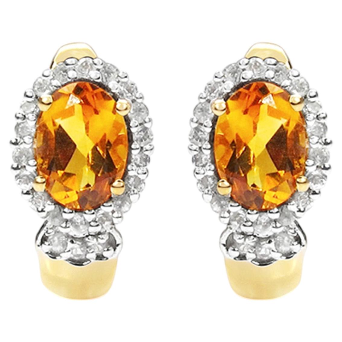 Citrine Earrings With White Topaz 1.94 Carats Gold Plated Silver