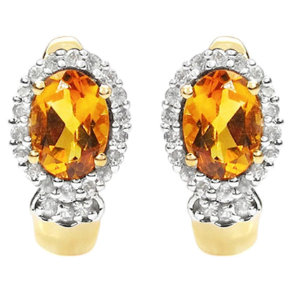 Citrine Earrings With White Topaz 1.94 Carats Gold Plated Silver