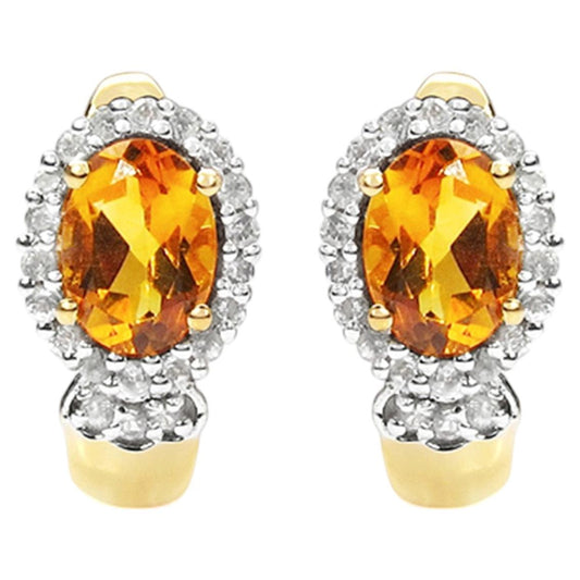 Citrine Earrings With White Topaz 1.94 Carats Gold Plated Silver