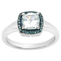 Aquamarine Ring With Blue Diamonds 0.8 Carats Sterling Silver