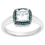 Aquamarine Ring With Blue Diamonds 0.8 Carats Sterling Silver