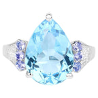 Swiss Blue Topaz Ring With Tanzanite 6.82 Carats Sterling Silver