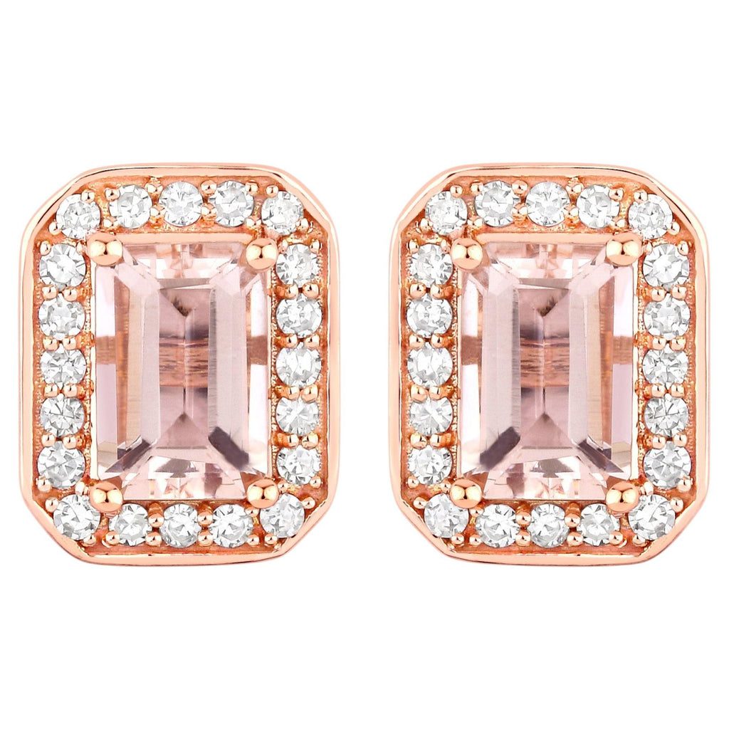 Morganite Stud Earrings With Diamonds 1.04 Carats 14K Rose Gold