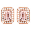 Morganite Stud Earrings With Diamonds 1.04 Carats 14K Rose Gold