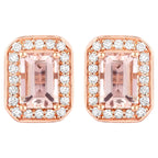Morganite Stud Earrings With Diamonds 1.04 Carats 14K Rose Gold