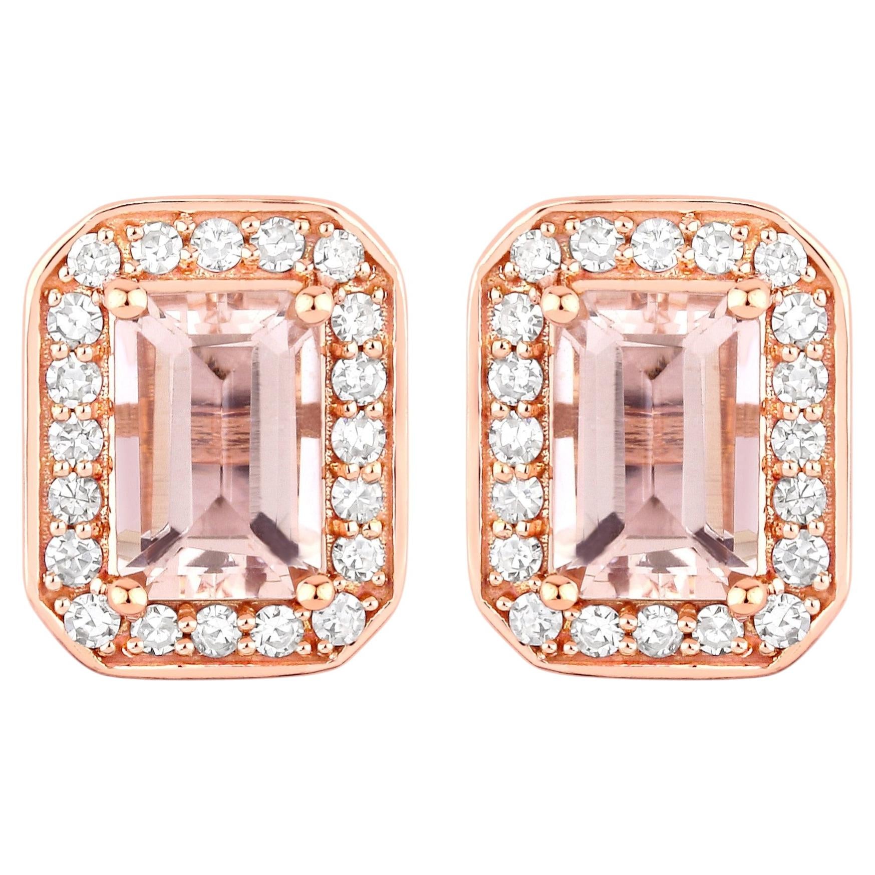 Morganite Stud Earrings With Diamonds 1.04 Carats 14K Rose Gold