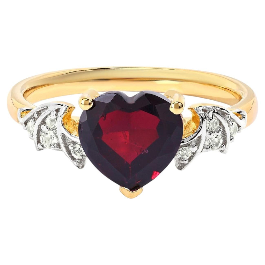 Garnet Bat Ring With White Topaz 2.26 Carats Gold Plated Silver