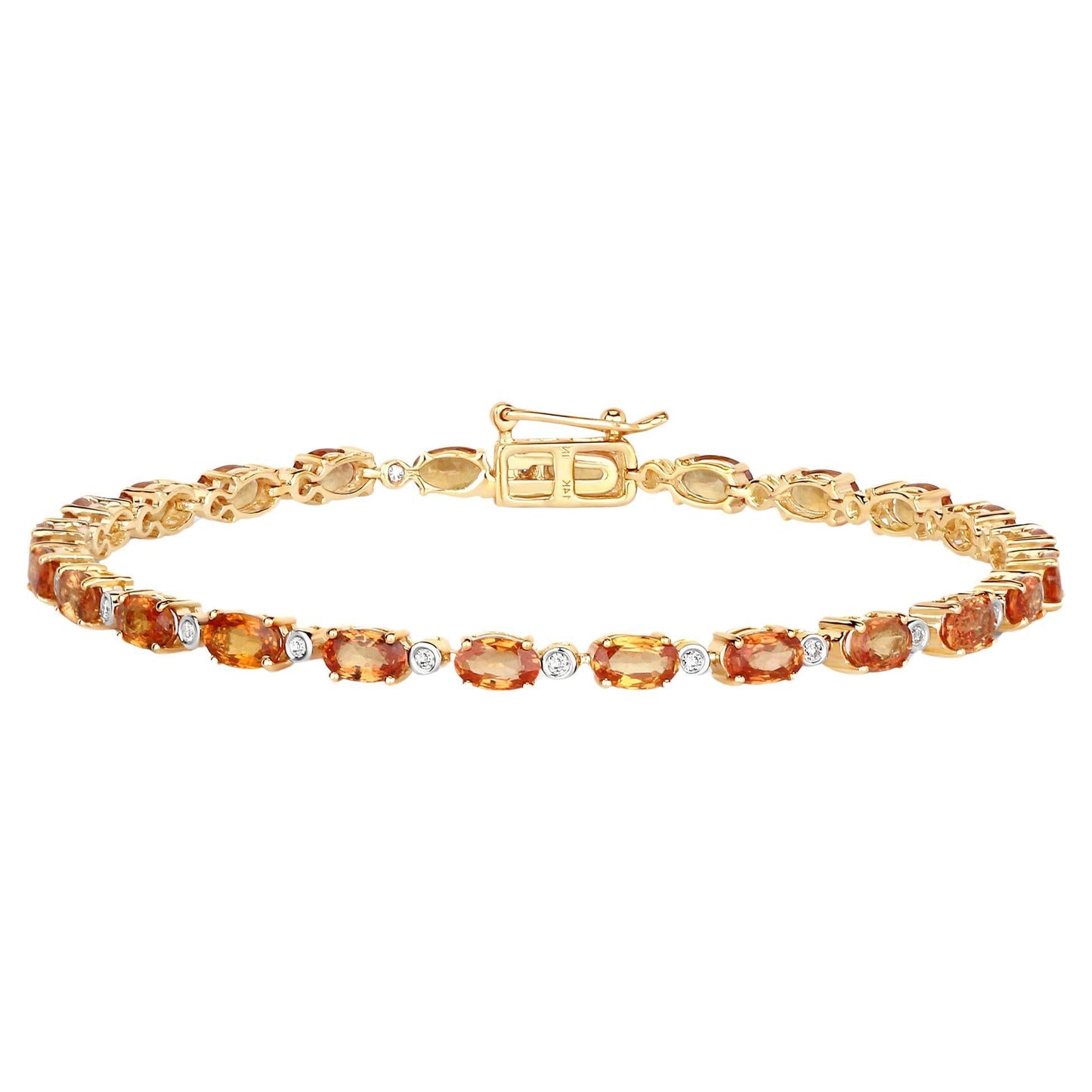 Orange Sapphire Tennis Bracelet Diamond Links 7.4 Carats 14K Yellow Gold