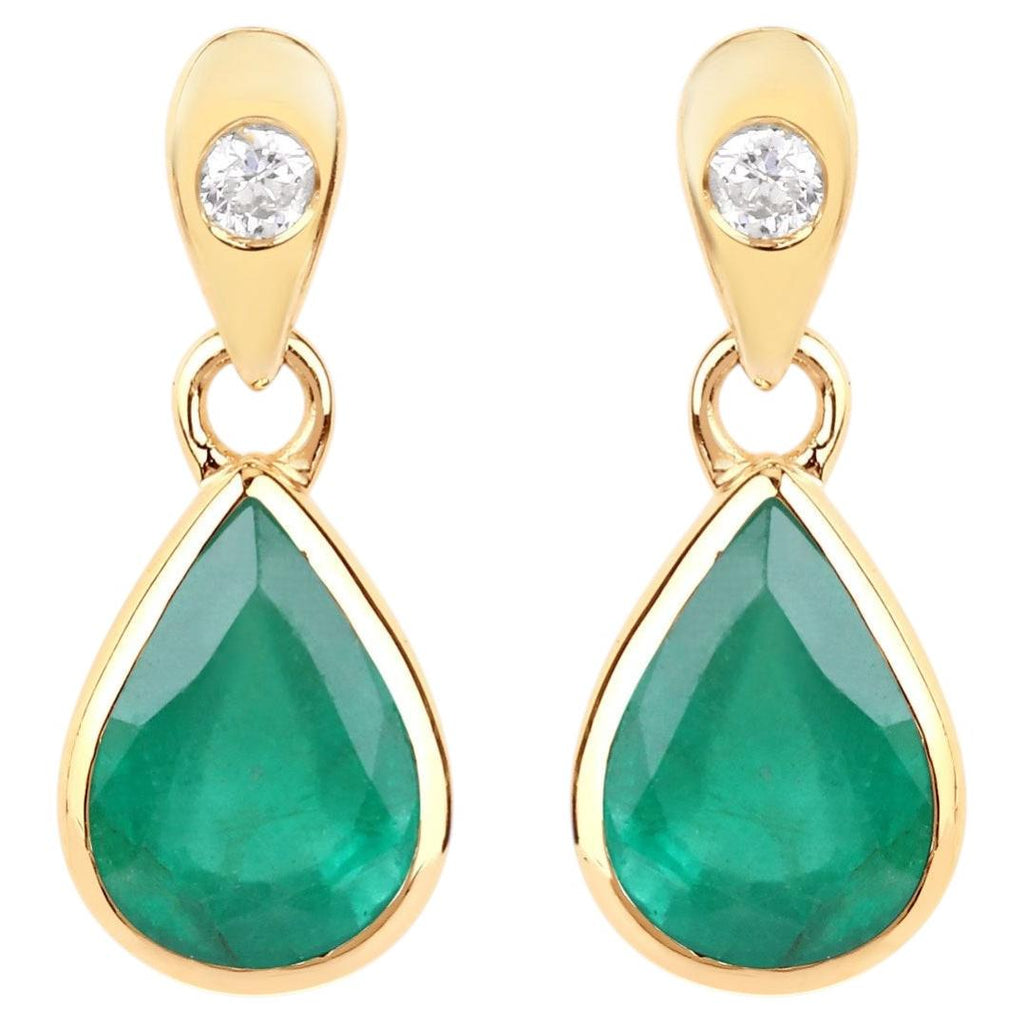 Zambian Emerald Earrings With Diamonds 1.32 Carats 10K Yellow Gold