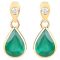 Zambian Emerald Earrings With Diamonds 1.32 Carats 10K Yellow Gold