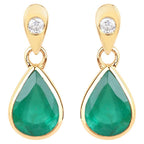Zambian Emerald Earrings With Diamonds 1.32 Carats 10K Yellow Gold