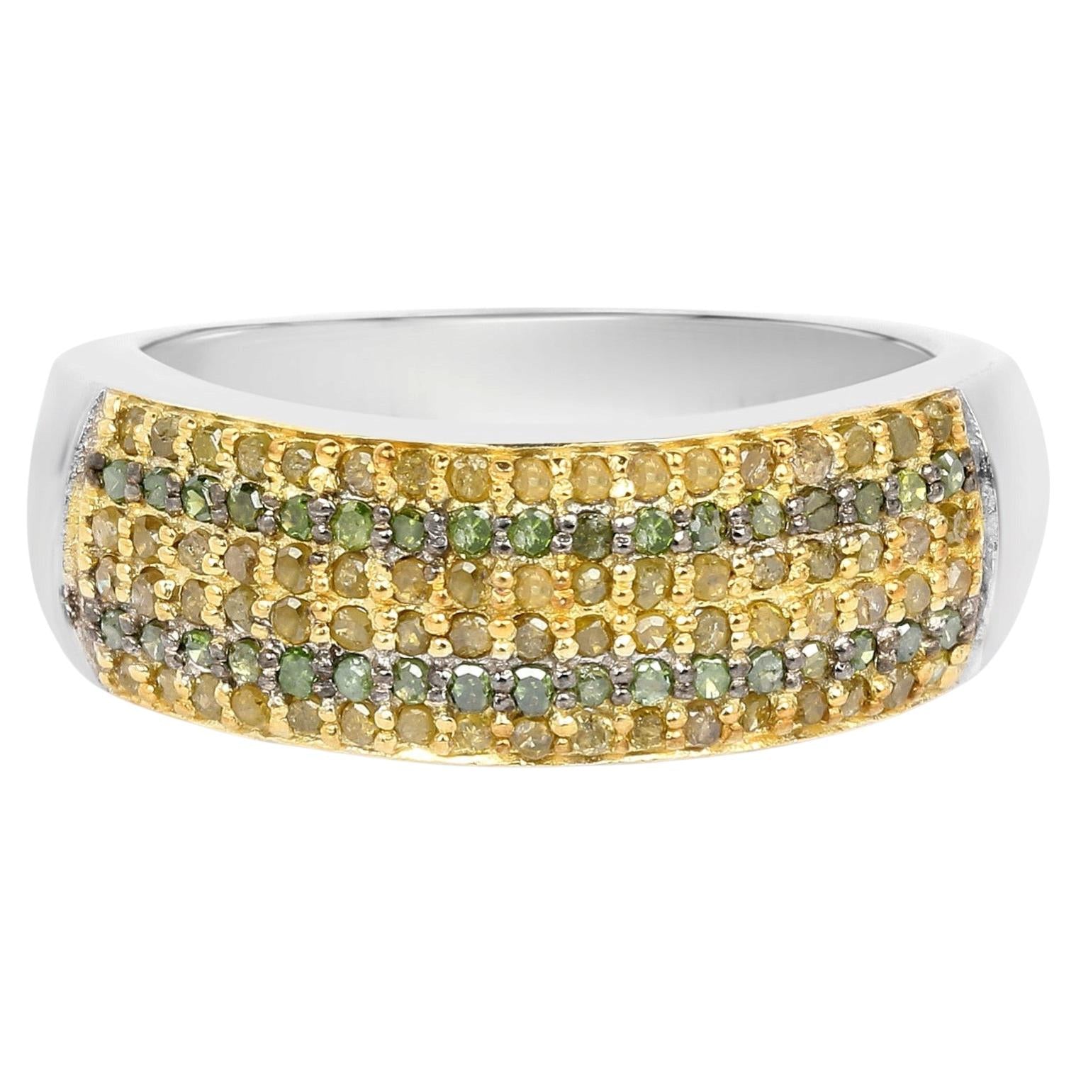 Yellow Diamond Ring With Green Diamonds 0.4 Carats Sterling Silver