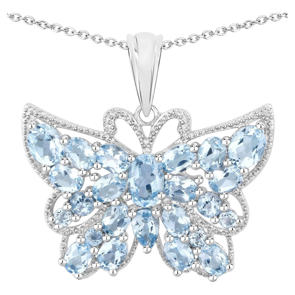 Swiss Blue Topaz Butterfly Pendant 4.74 Carats Sterling Silver