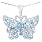 Swiss Blue Topaz Butterfly Pendant 4.74 Carats Sterling Silver