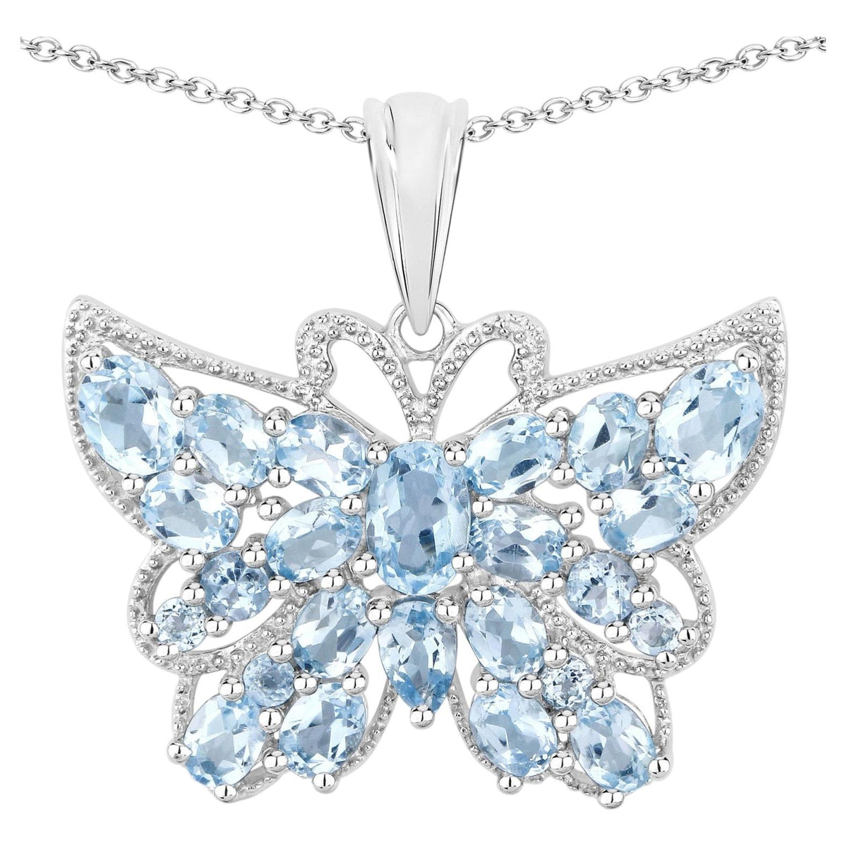 Swiss Blue Topaz Butterfly Pendant 4.74 Carats Sterling Silver