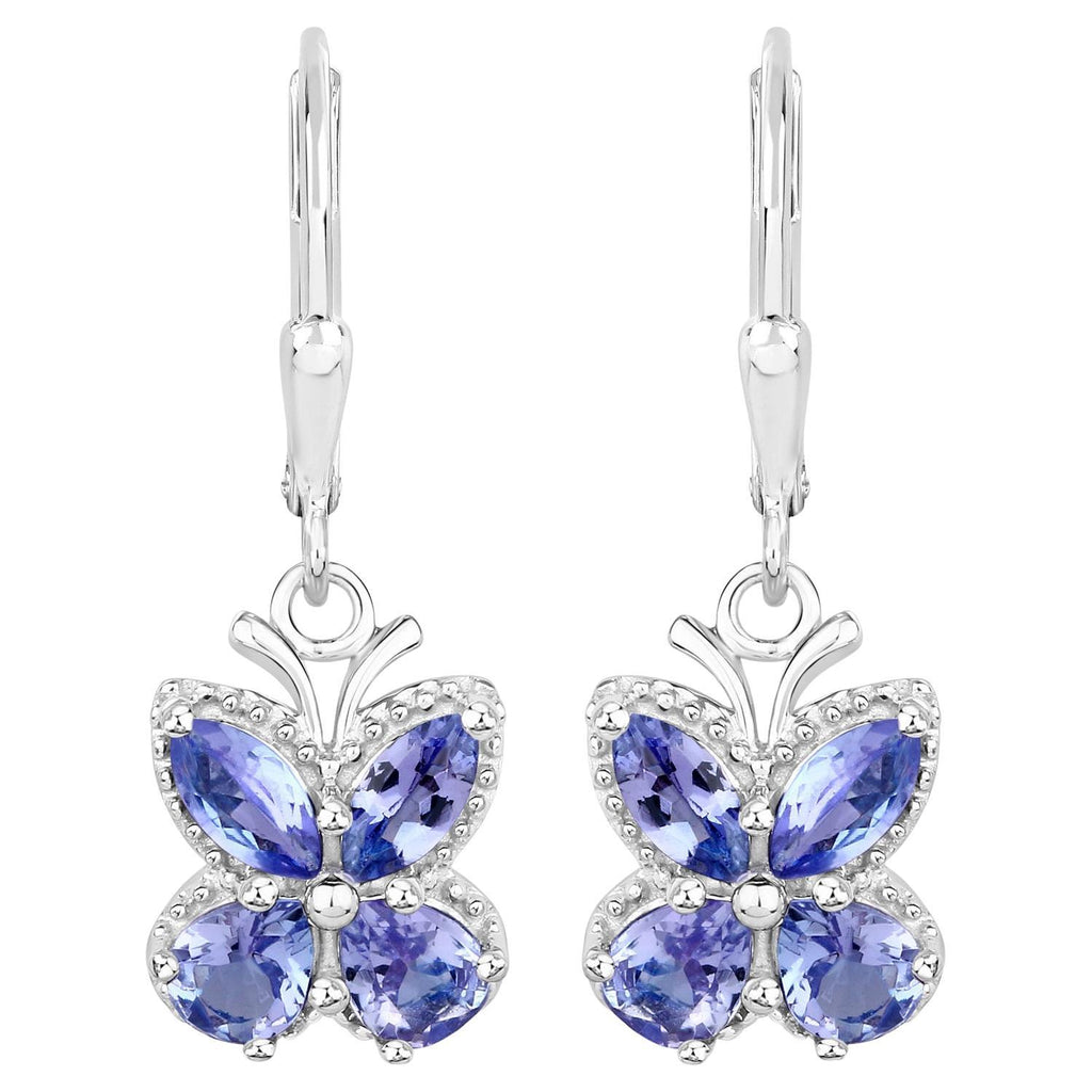 Tanzanite Butterfly Dangle Earrings 2.07 Carats Sterling Silver