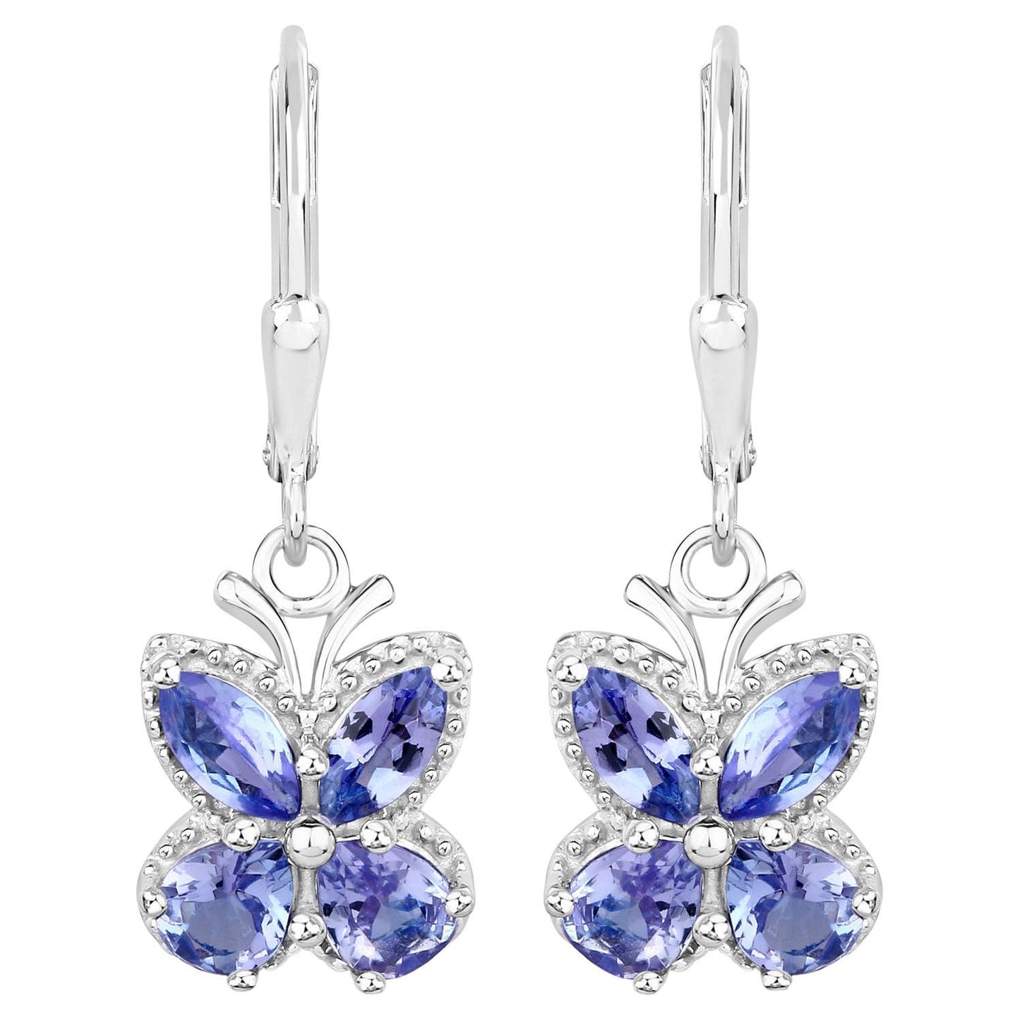 Tanzanite Butterfly Dangle Earrings 2.07 Carats Sterling Silver
