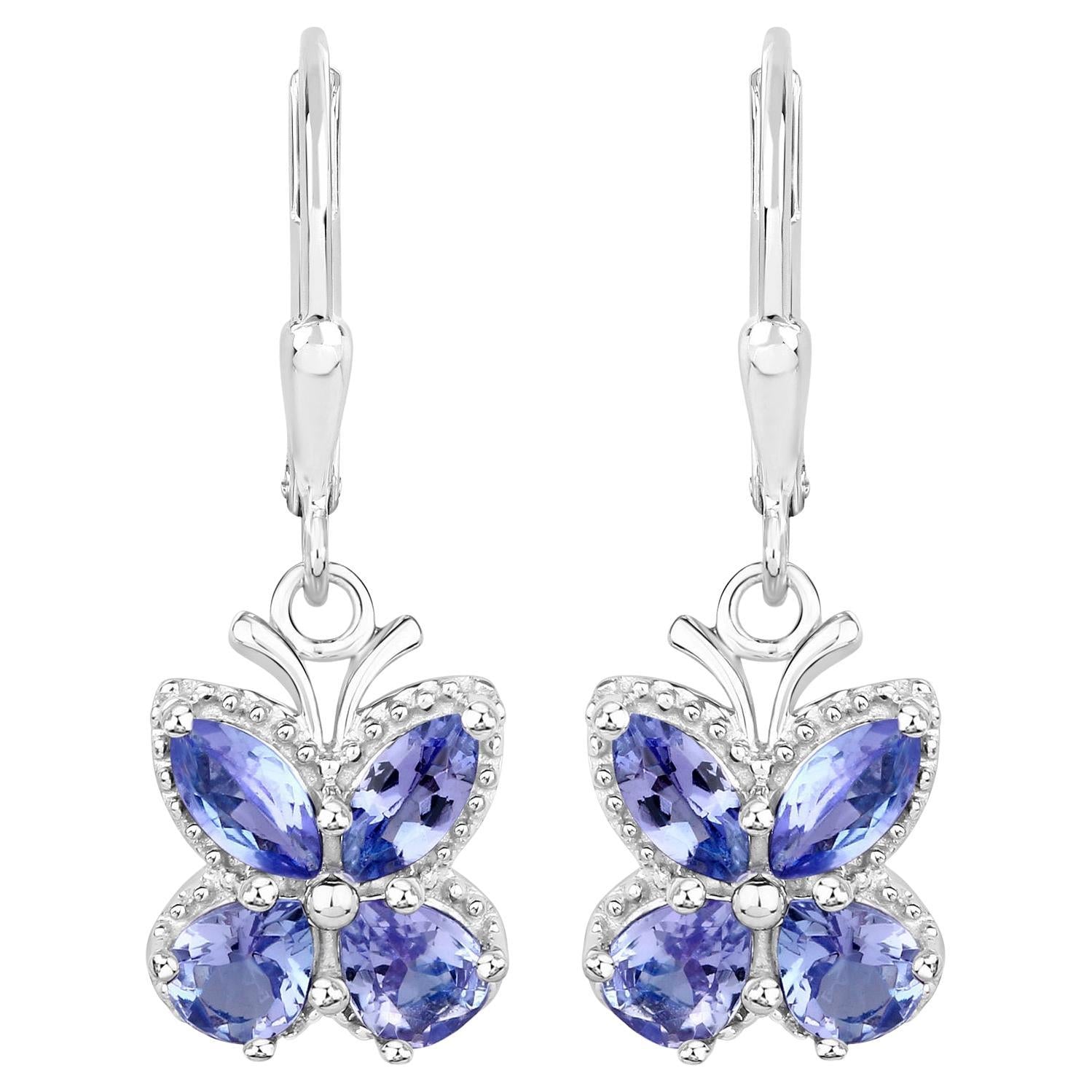 Tanzanite Butterfly Dangle Earrings 2.07 Carats Sterling Silver