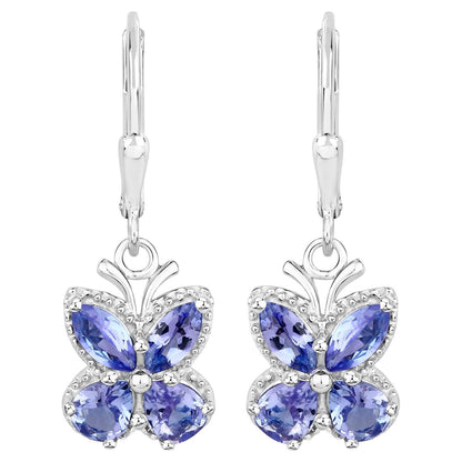 Tanzanite Butterfly Dangle Earrings 2.07 Carats Sterling Silver