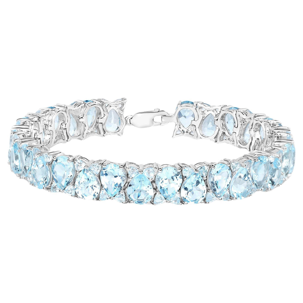 Blue Topaz Tennis Bracelet 58 Carats Rhodium Plated Sterling Silver