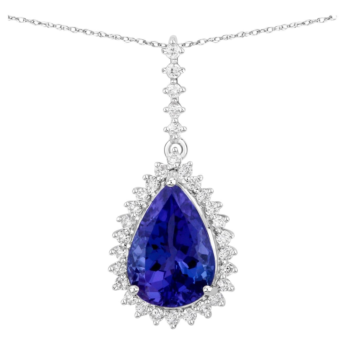Pear Cut Tanzanite Pendant Diamond Setting 3.04 Carats 14K White Gold