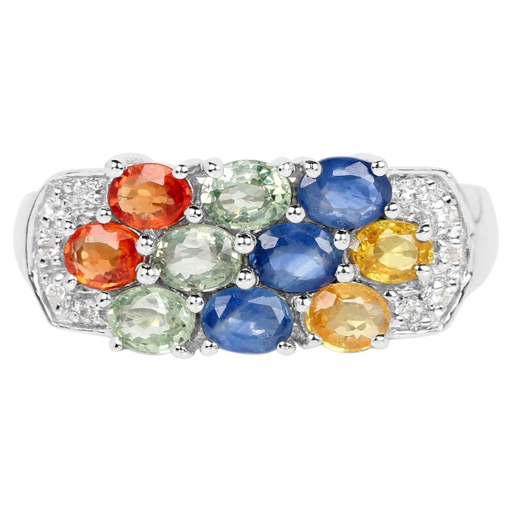 Multicolor Sapphire Ring With White Topaz 1.96 Carats Sterling Silver