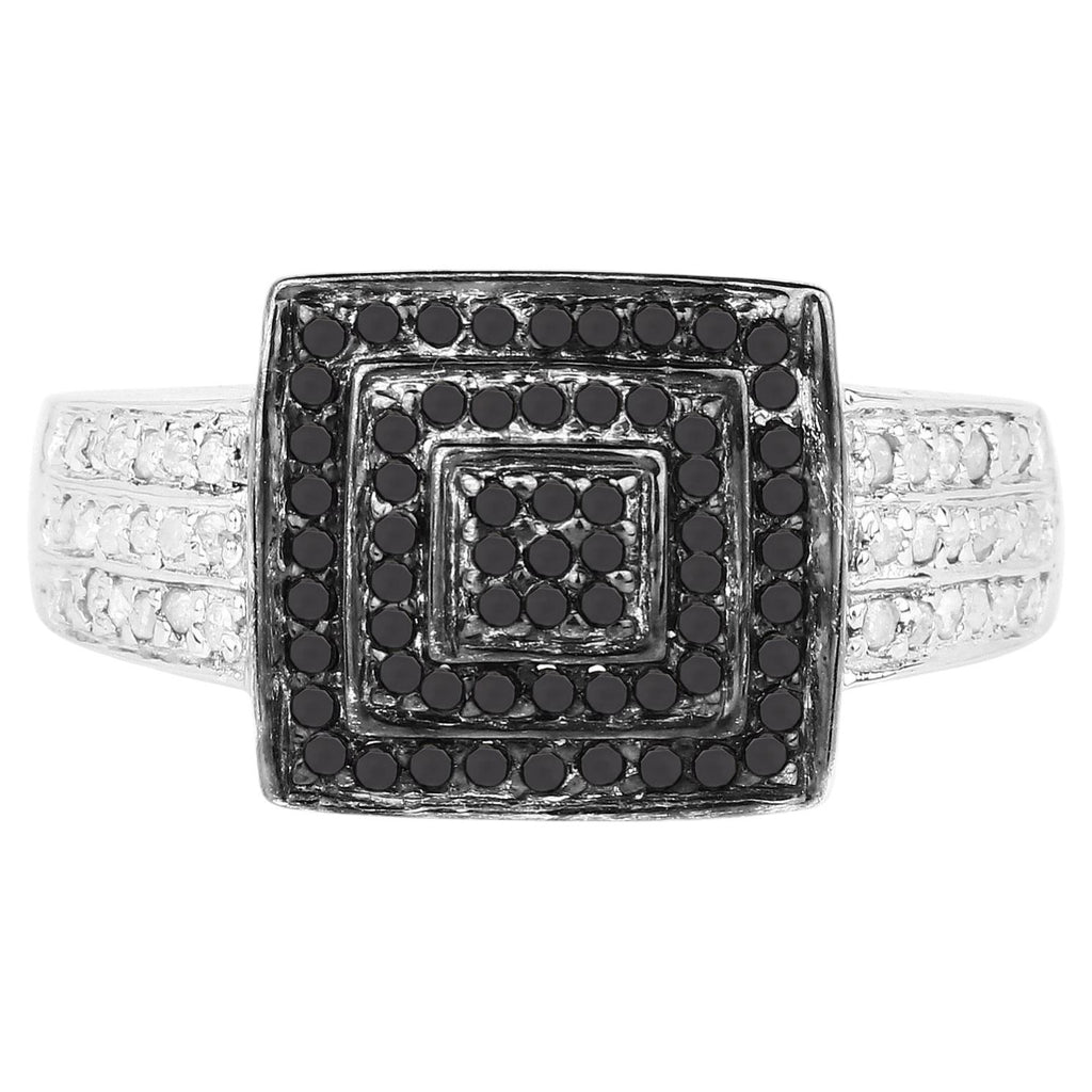 Black Diamond Ring With White Diamonds 0.52 Carats Sterling Silver