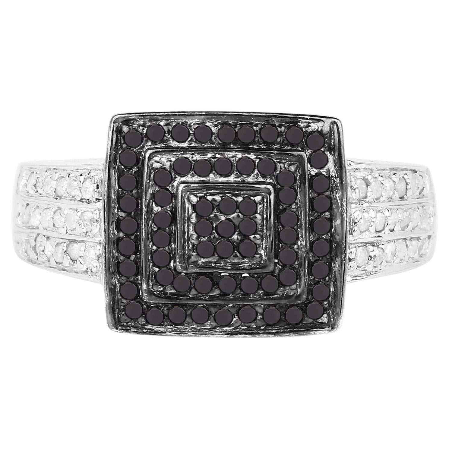 Black Diamond Ring With White Diamonds 0.52 Carats Sterling Silver