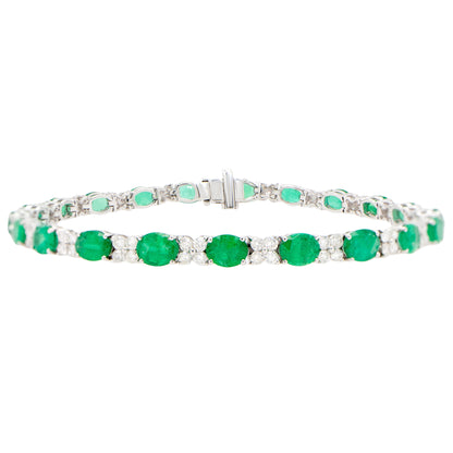 Emerald Bracelet Diamond Links 8.5 Carats 18K White Gold