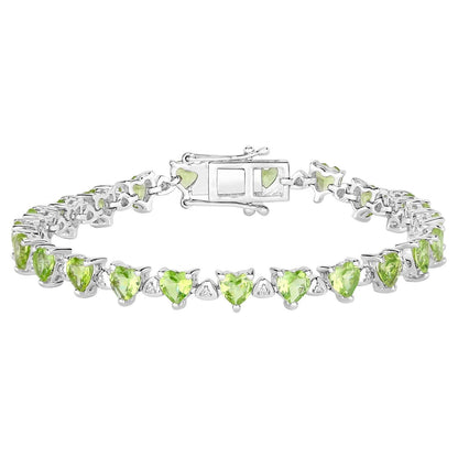 Peridot Tennis Bracelet White Diamonds 10.2 Carats Sterling Silver